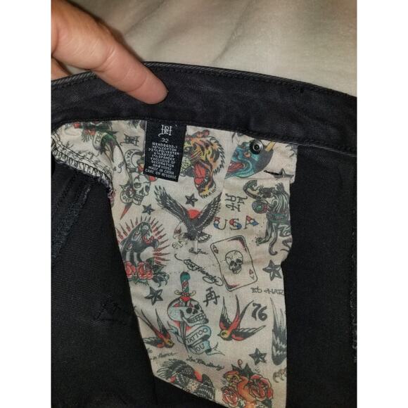 Ed Hardy Jeans Womens 32 Black Tiger Head‎ Embroidered Mid Slim Flare Y2K - Picture 12 of 16